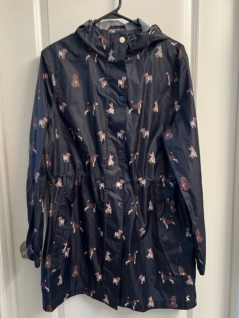 Women’s Navy Dog-Print Hooded Raincoat by Joules